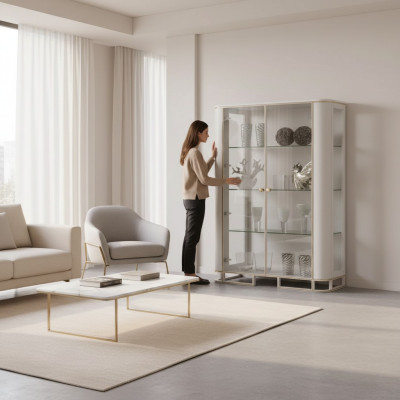 Designer Vitrine Möbel Holz Weiß Luxus Vitrineschrank Design Italienische Möbel