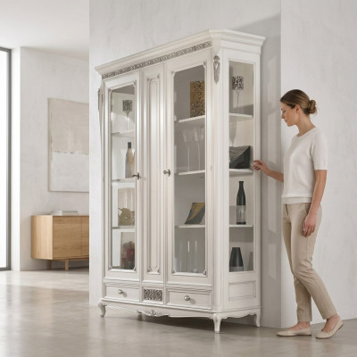 Klassische Vitrine Wohnzimmer Vitrinenschrank Weiß Glasvitrine Neu