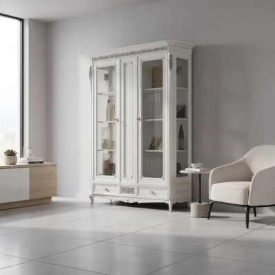 Klassische Vitrine Wohnzimmer Vitrinenschrank Weiß Glasvitrine Neu