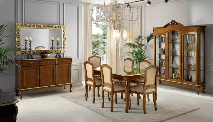 Klassischer Esstisch Tisch Holz Esszimmer Garnitur 6x Stühle 9 tlg.