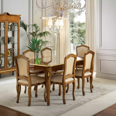 Esstisch Garnitur Tisch + 6x Stühle Esszimmer Garnitur Tisch Holz Textil