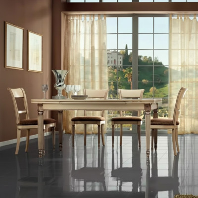 Italienische Stil Esstisch 4x Stühle Holz Tisch Essgarnitur Design 5tlg