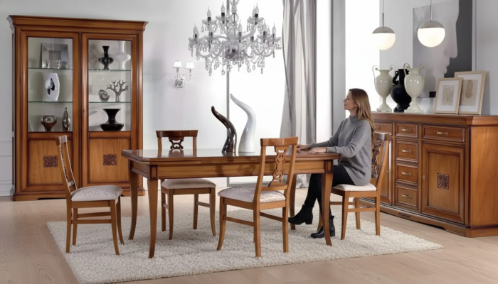 Design Esszimmer Set Garnitur 7tlg Holz Möbel 4x Stühle Tisch Vitrine Neu