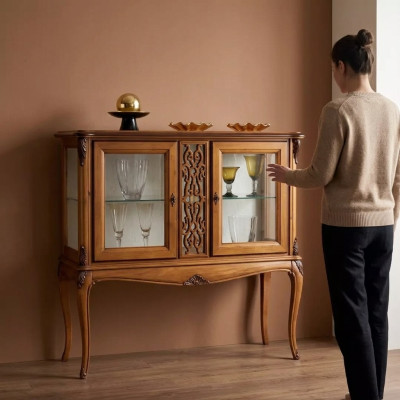 Vitrine Vitrinenschrank Wohnzimmer Klassisch Holz Schrank Glasschrank