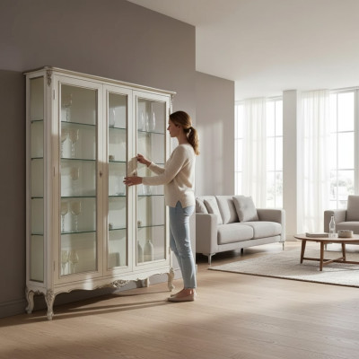 Glas Vitrine 2 Tür Holz Vitrinen Wohnzimmer Schränke Design Möbel Neu