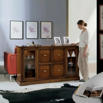 Wohnzimmer SideboardGlas Schrank Vitrine Esszimmer Anrichte Holz Möbel