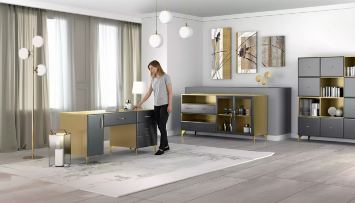 Wohnzimmer Set Schreibtisch Sideboard Bücherregal 3tlg. Tisch Möbel Holz
