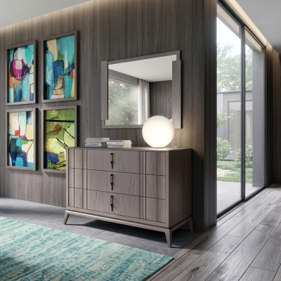 Schlafzimmer Set Luxus Kommode Spiegel Design Sideboard braun 2tlg Holz