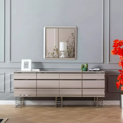 Wohnzimmer beige Sideboard Spiegel Design Möbel Konsole Holz Designer