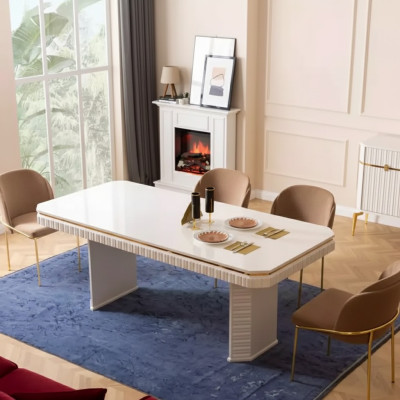 Esszimmer Esstisch 6x Stuhl beige Garnitur Set 7tlg Luxus Holz Möbel
