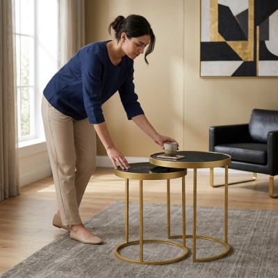 Beistelltisch gold Wohnzimmer Möbel Material Edelstahl Design neu