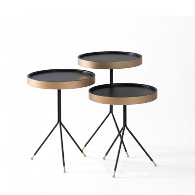 Beistelltisch 3x rund Dekotisch Lampentisch Sofatisch Tisch Holz schwarz
