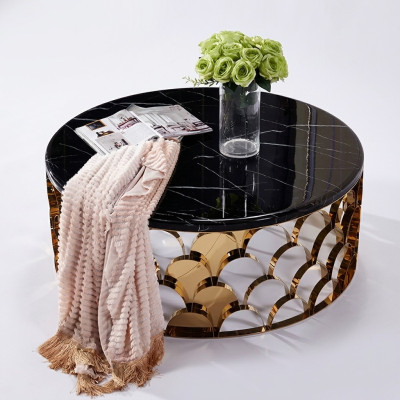 Schwarzer Couchtisch Wohnzimmertisch DEsigner Edelstahltisch Goldtisch