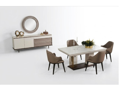 Esszimmer Set Essgruppe Esstisch 4x Stuhle Sideboard+ Spiegel 7tlg