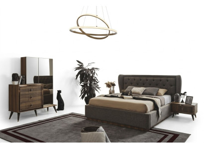 Modernes Schlafzimmer Set Designer Bett 2x Nachttische Kommode Spiegel