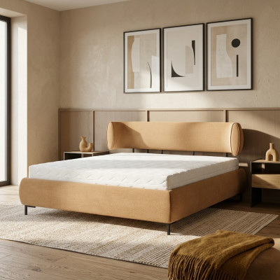 Braunes Schlafzimmer Bett Polsterbetten Designer Holzgestell Textilbett