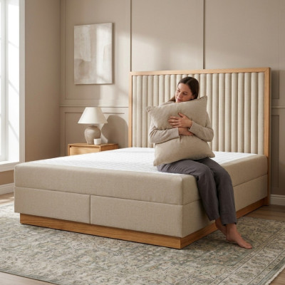Braun-Beiges Schlafzimmer Bett Designer Betten Doppelbetten Textilbett