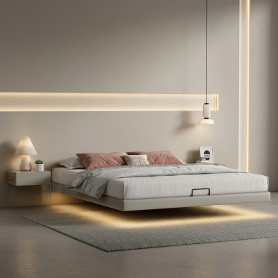 Graues Schlafzimmer Wandbett Designer Betten Luxus Holz Doppelbetten
