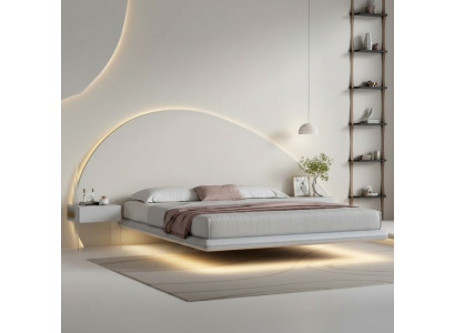 Graues Wandbett Moderne Schlafzimmer Möbel Holzgestell LED-Betten Neu