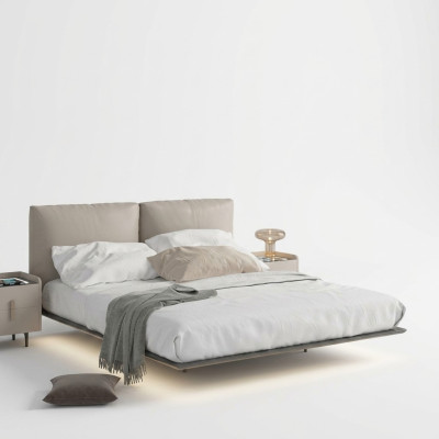 Hellgraues Schlafzimmer Wandbett LED-Bett Designer Holz Doppelbetten