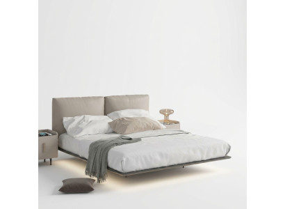 Hellgraues Schlafzimmer Wandbett LED-Bett Designer Holz Doppelbetten