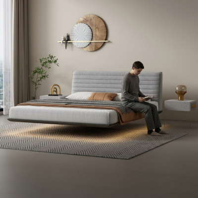 Graues Wandbett Designer Schlafzimmer LED-Betten Moderne Doppelbetten