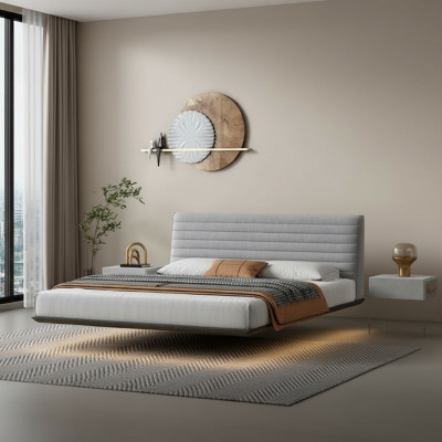 Graues Wandbett Designer Schlafzimmer LED-Betten Moderne Doppelbetten