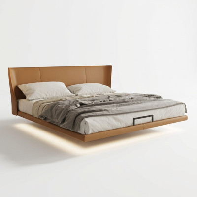 Braunes Wandbett Designer Schlafzimmer Möbel Holzgestell Kunstlederbett