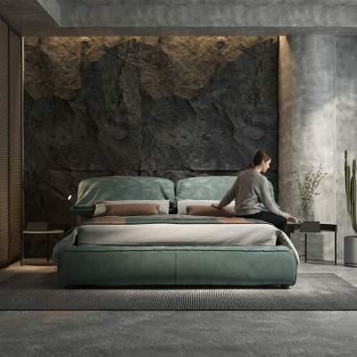 Grünes Schlafzimmer Bett Designer Doppelbett Luxus Material Holzgestell