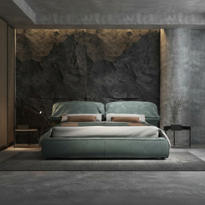 Grünes Schlafzimmer Bett Designer Doppelbett Luxus Material Holzgestell