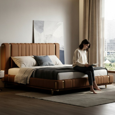 Braunes Doppelbett Luxus Schlafzimmer Bett Moderne Betten Holzgestell