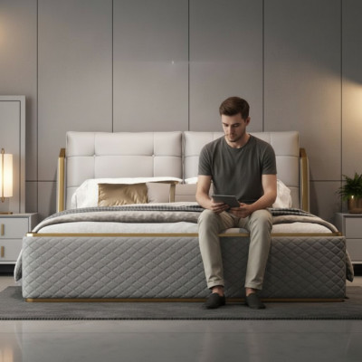 Designer Weißes Schlafzimmer Bett Luxus Doppelbetten Holzgestell Modern
