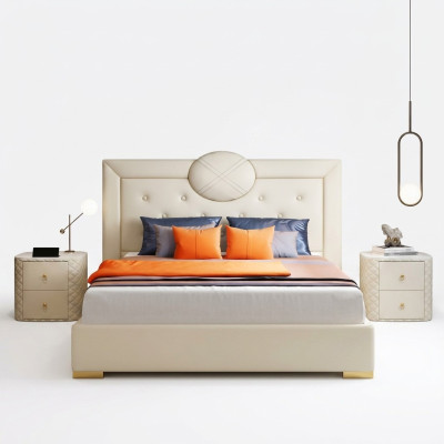 Großes Weißes Schlafzimmer Doppelbett Designer Holzgestell Modernes Bett
