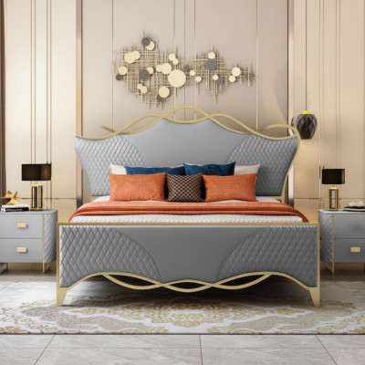 Stilvolles Schlafzimmer Bett Designer Kunstleder Doppelbett Holzgestell