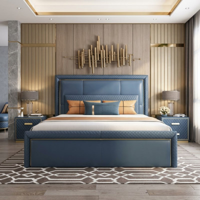Großes Blaues Schlafzimmer Bett Designer Doppelbetten Kunstlederbetten