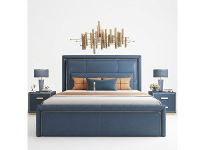 Großes Blaues Schlafzimmer Bett Designer Doppelbetten Kunstlederbetten