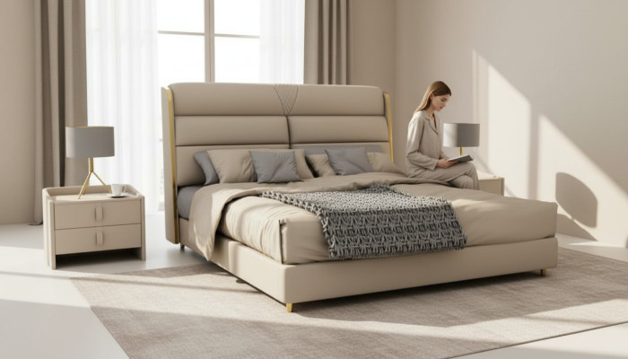 Hellbeiges Doppelbett Luxus Schlafzimmer Betten Modernes Bett Design