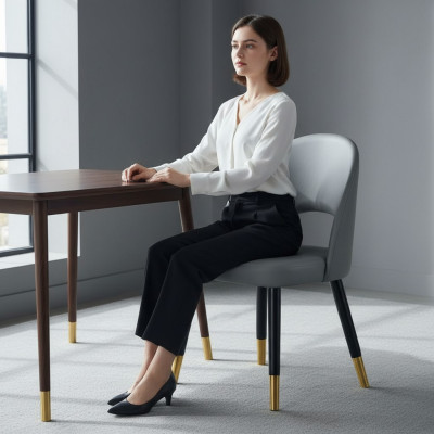 Moderner Grauer Esszimmer Stuhl 1-Sitzer Designer Einsitzer Holzstühle