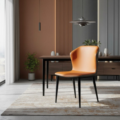 Schwarz-Oranger Esszimmerstuhl Designer Stühle Moderne Lehnstühle Neu