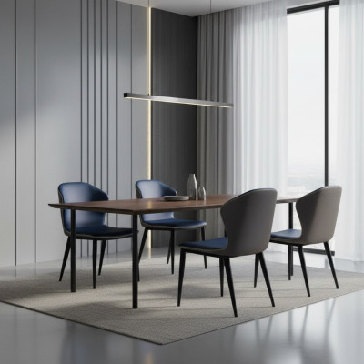 Schwarz-Blauer Esszimmerstuhl Holzfüße Stilvolle Kunstlederstühle Stuhl