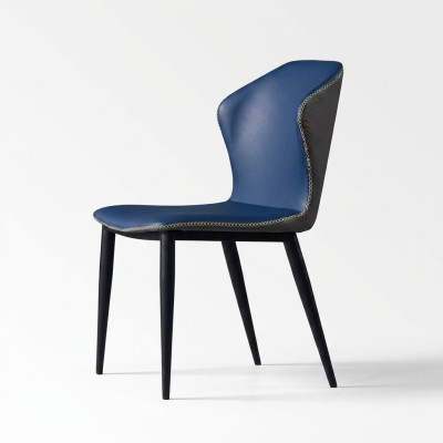 Schwarz-Blauer Esszimmerstuhl Holzfüße Stilvolle Kunstlederstühle Stuhl