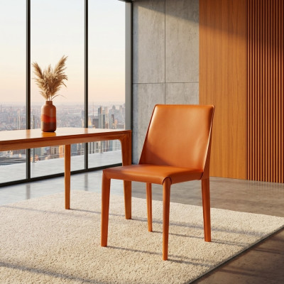 Oranger Kunstlederstuhl Esszimmermöbel Moderne Stühle Holzgestell Neu