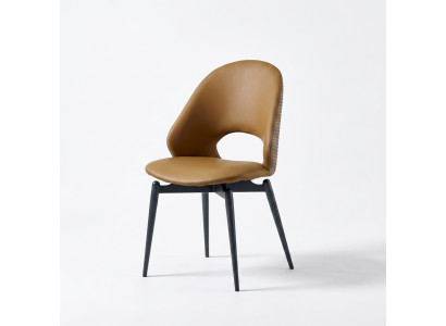Brauner Lederstuhl Moderner Esszimmer Einsitzer Stilvolle Holz Stühle