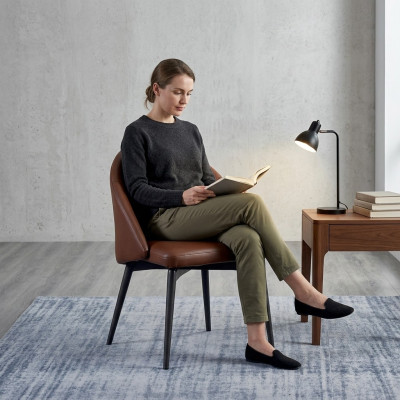 Brauner Lederstuhl Designer Einsitzer Moderne Esszimmer Holz Stühle