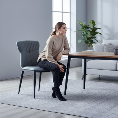 Kunstleder Sitzer Designer Esszimmer Blauer Stuhl Polsterstühle 1-Sitzer