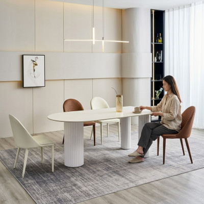Esszimmer Möbel Halbrunder Esstisch 4x Weiße Braune Stühle Luxus Set
