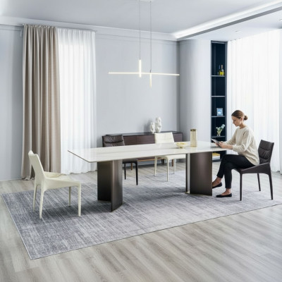 Großes Esszimmer Set Rechteckiger Weißer Esstisch 4x Textilstühle 5tlg