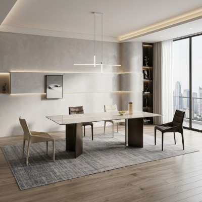 Großes Esszimmer Set Rechteckiger Weißer Esstisch 4x Textilstühle 5tlg