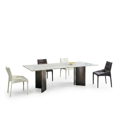 Großes Esszimmer Set Rechteckiger Weißer Esstisch 4x Textilstühle 5tlg
