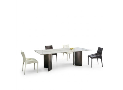 Großes Esszimmer Set Rechteckiger Weißer Esstisch 4x Textilstühle 5tlg
